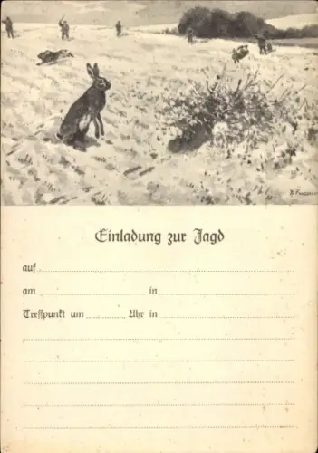 Künstler Ak Einladung zur Jagd, Hasenjagd