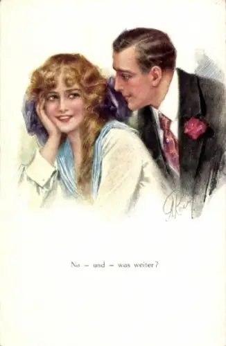 Künstler Ak Remy, A., Well, and then, Liebespaar