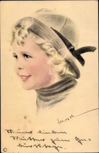 Künstler Ak Blondes Mädchen mit Hut, Portrait