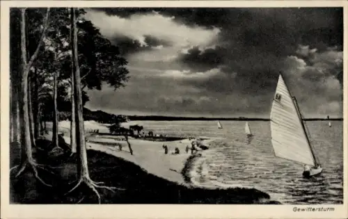 Ak Gewittersturm, Seepanorama, Segelboot