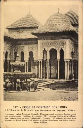 Ak Granada Andalusien Spanien, Alhambra, Patio de los Leones, Löwenbrunnen