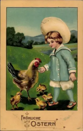 Litho Glückwunsch Ostern, Kind, Küken
