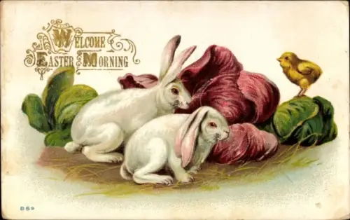 Präge Ak Glückwunsch Ostern, Osterhasen, Küken