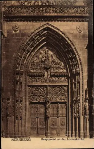 Ak Nürnberg in Mittelfranken, Albrecht Dürer Haus, Hauptportal an der Lorenzkirche, Nürnberg
