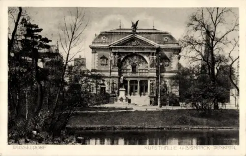 Ak Düsseldorf am Rhein, Kunsthalle, Bismarck Denkmal