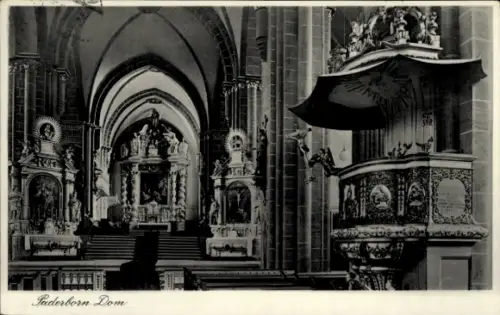 Ak Paderborn in Westfalen, Paderborn Dom, Innenansicht, Kanzel, Altar, religiöse Kunst