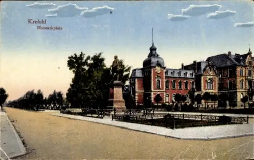 Ak Krefeld am Niederrhein,  Bismarckplatz, Denkmal