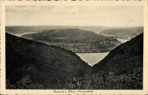 Ak Boppard am Rhein, Blick auf Boppard am Rhein, Flusslandschaft, Berge, 