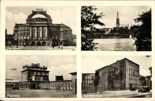Ak Chemnitz Sachsen, Opernhaus, Flughafen, Industrieschule, Schlossteich, Kirche