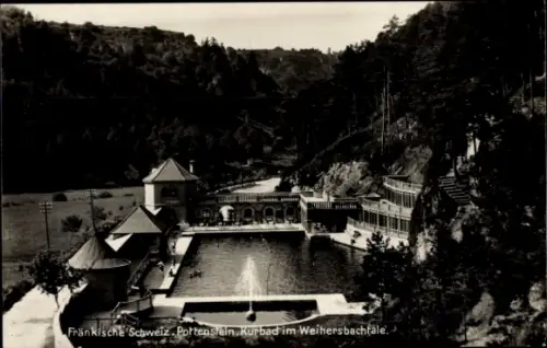Ak Pottenstein in Oberfranken, Kurort mit Schwimmbad, Brunnen, Landschaft, Fränkische Schweiz