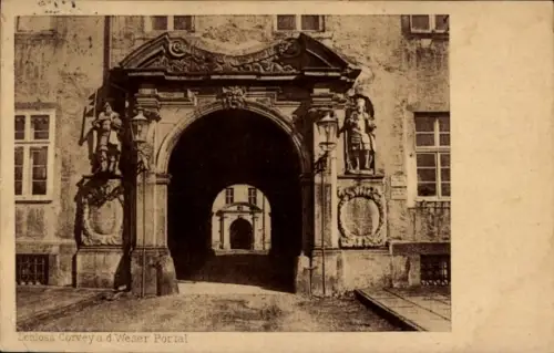 Ak Höxter an der Weser, Schloss Corvey,  Portal,  Architektur, Skulpturen
