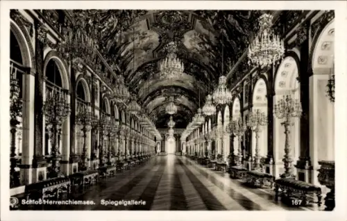 Ak Herrenchiemsee Herreninsel Chiemsee Oberbayern, Schloß  Spiegelgallerie, Innenansicht,  Archit