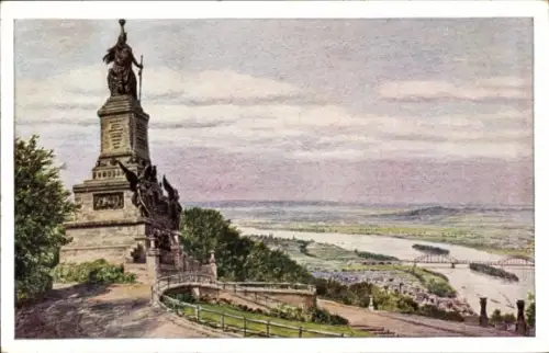 Ak Rüdesheim am Rhein, Niederwalddenkmal, Blick auf den Rhein,  Landschaft