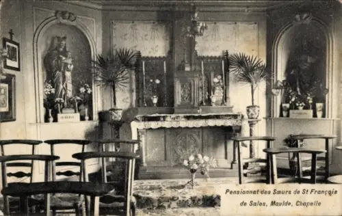 Ak Barry Maulde Gard, Kapelle, Statuen, Blumen, Stühle, religiöse Einrichtung