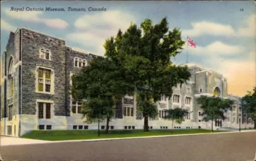 Ak Toronto Ontario Kanada, Royal Ontario Museum,  Kanada, Flagge, Bäume, Straße