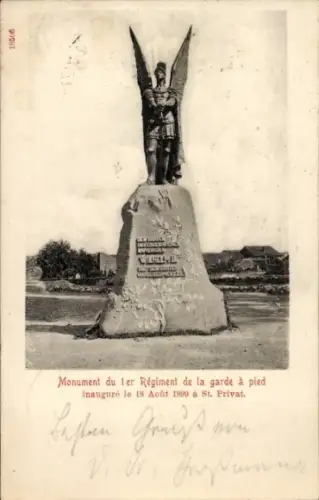 CPA Saint Privat Corrèze, Monument du 1er Régiment de la garde à pied inauguré le 18 Août 1899