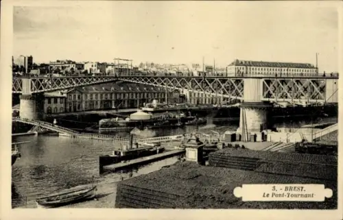 Ak Brest Finistère,  Le Pont-Tournant, Hafenansicht, Schiffe, Brücke