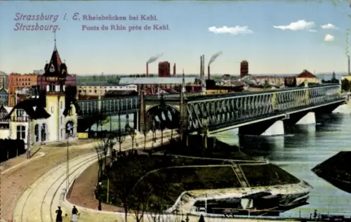 Ak Strasbourg Straßburg Elsass Bas Rhin, Rheinbrücken, Fluss, Industrie,  Kehl
