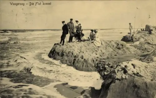 Ak Nordseebad Wangeroog Wangerooge in Ostfriesland, Die Flut kommt, Menschen am Strand