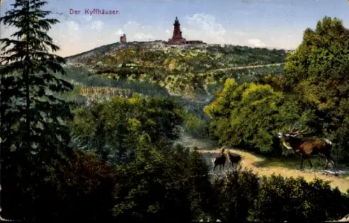Ak Steinthaleben Kyffhäuserland in Thüringen, Kyffhäuser, Panorama, Denkmal