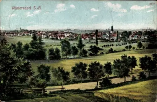 Ak Wintersdorf Meuselwitz in Thüringen, Landschaft mit Bäumen, Stadtansicht, Kirche, nmotiv