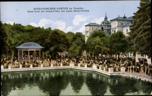 Ak Dresden, Zoologischer Garten, Neuer Teich, Konzertplatz, neuer Musikpavillon