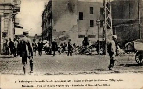 Ak Saloniki Thessaloniki Griechenland, Brand der Stadt 1917, Ruine Postgebäude