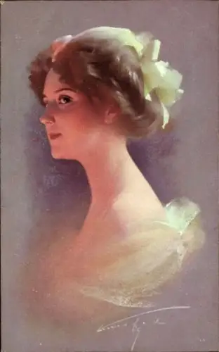 Künstler Ak Junge Frau, Portrait, Profilansicht