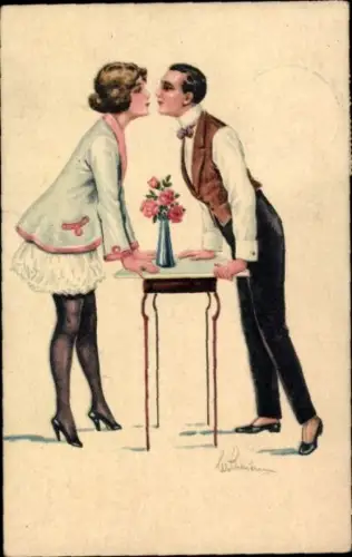 Künstler Ak Liebespaar, Kuss