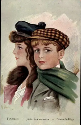 Künstler Ak Scheuermann, Willi, Ferienzeit, Junge und Mädchen, Kinderportrait