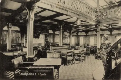 Ak Dampfer der HAPAG, Rauchsalon I. Kajüte