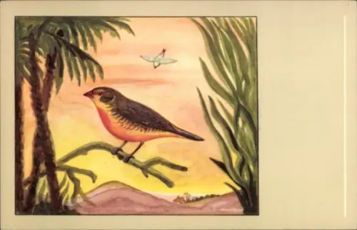 Ak Goldbrüstchen, Vogel auf einem Ast