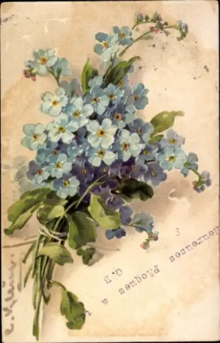 Künstler Litho Klein, C., Blühende blaue Blumen