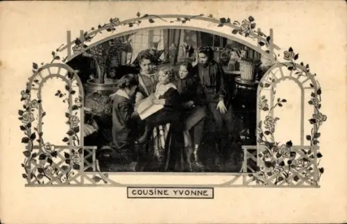 Passepartout Ak Cousine Yvonne, Dichterin, Porträt mit Kindern