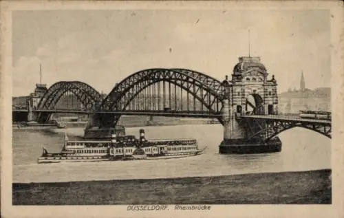 Ak Düsseldorf am Rhein, Rheinbrücke, Dampfschiff