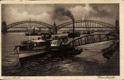 Ak Düsseldorf am Rhein, Rheinbrücke, Schiffe