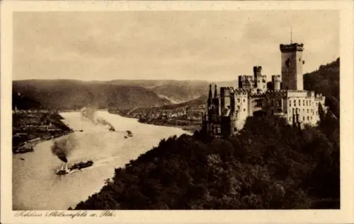 Ak Stolzenfels Koblenz am Rhein, Schloss  Rhein, Schiffe auf dem Wasser, Landschaft