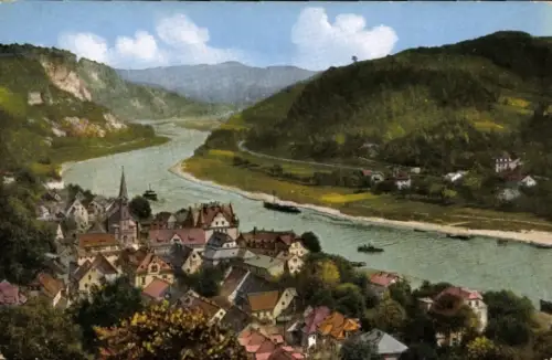 Ak Wehlen an der Elbe Sächsische Schweiz, Flusslandschaft, Sächsische Schweiz,  Elbpartie, farbig