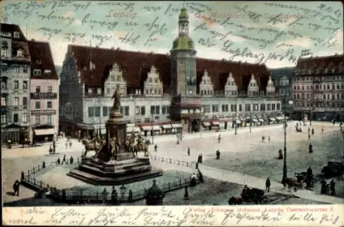 Ak Leipzig, Marktplatz, altes Rathaus, Siegesdenkmal