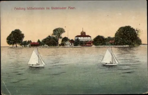 Ak Steinhude Wunstorf Niedersachsen, Steinhuder Meer, Festung Wilhelmstein,  Segelboote