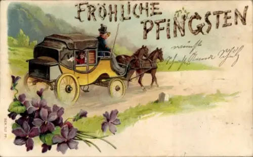 Präge Ak Glückwunsch, Pfingsten, Kutsche