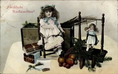 Ak Frohe Weihnachten, Geschenke, Puppen