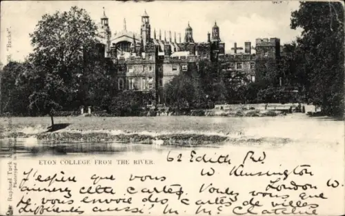 Ak Eton College Berkshire England, Eton College vom Fluss