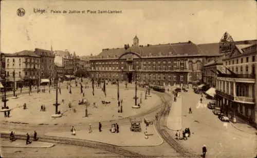 Ak Liège Lüttich Wallonien,  Palais de Justice, Platz Saint-Lambert,  Ansicht, Menschen, Fahrzeug