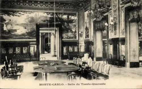 Ak Monte Carlo Monaco, Raum mit Tisch und Stühlen, Wandmalereien, opulente Einrichtung