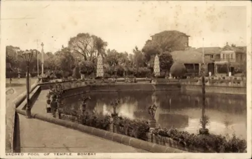 Ak Mumbai Bombay Indien, Heiliger Pool, Tempel,  Wasser, Bäume, Pflanzen, Laternen