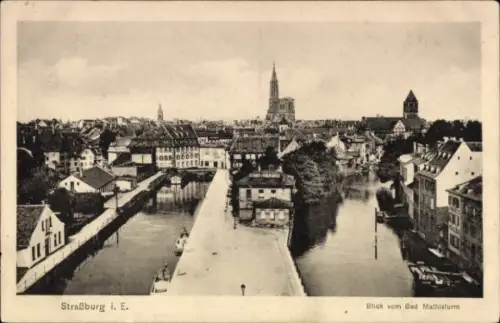 Ak Strasbourg Straßburg Elsass Bas Rhin, Blick auf  Bad Mathisturm, Stadtansicht, Fluss, Häuser
