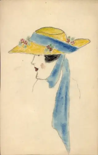Handgemalt Ak Junge Frau mit Hut, Portrait