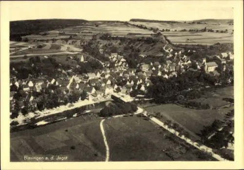 Ak Bieringen Schöntal in Württemberg, Luftaufnahme von Bieringen, dichten Wohnhäusern, Brücke