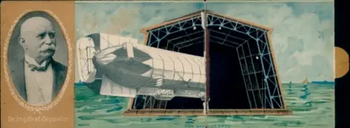 Mechanische Ak Erfinder Graf Zeppelin, Luftschiffhalle